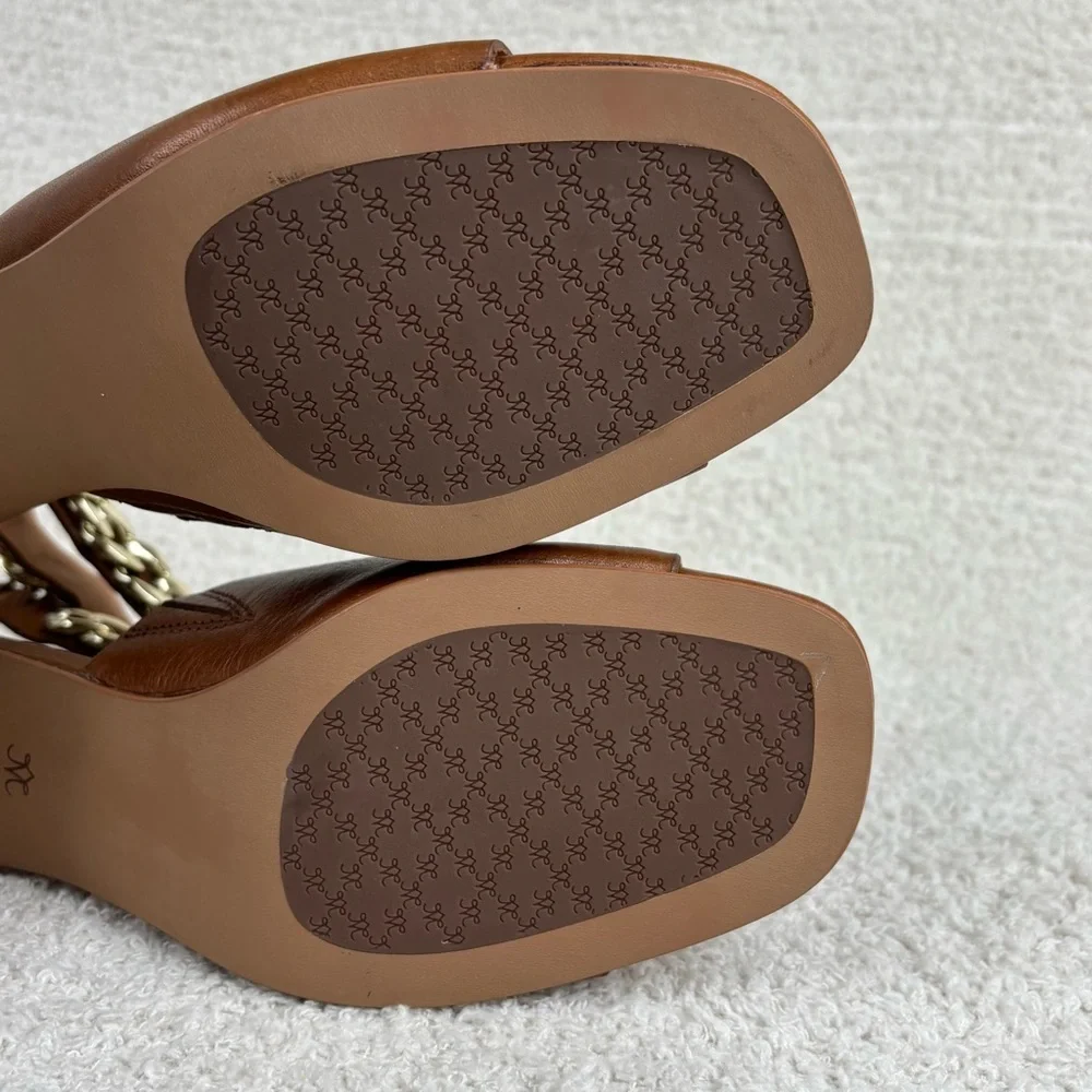 Johnston & Murphy Sandals Womens 9M Cognac Calfskin Evelyn Chain‎ Heeled Sandal